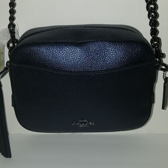 coach metallic blue camera bag